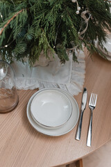 christmas table setting with christmas decorations