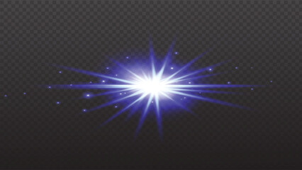 Blue Starburst Lens Flare Vector Effect: Light Glow Overlay on Transparent Background