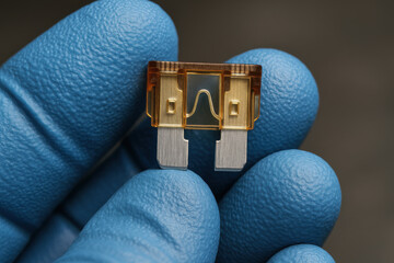 Electrical Fuse: A close-up shot of an electrical fuse. The fuse, held by a gloved hand, signifies protection, safety, and the essential role it plays in electrical systems. 