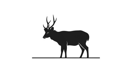 Silhouette of a stag with antlers on white background