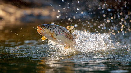 trout fish jumping out of water
