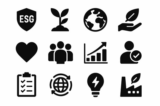 Sustainable development icons set with esg, growth, and environment themes
