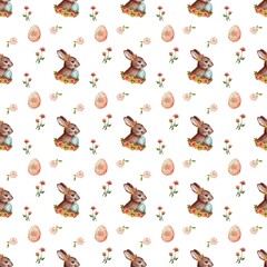 Cute rabbit and flower pattern with eggs for spring and Easter decorations