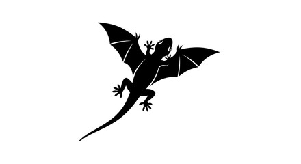 Silhouette of winged reptile creature against white background