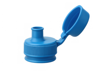 Blue plastic bottle cap with an open spout, illustrating spill prevention and hydration for active lifestyles