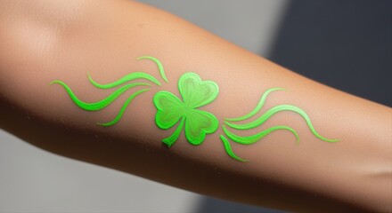 green shamrock painted on arm symbolizes irish culture and brings good luck on st. patrick's day