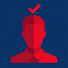 A minimalist design featuring a red avatar silhouette with a checkmark, symbolizing assurance and correctness in a modern, efficient approach to identity representation.