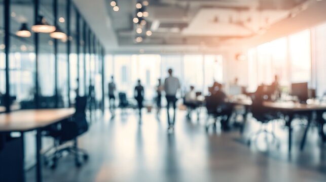 blurred office interior space with people working and meeting business collaboration concept abstract background soft focus photography. High quality - Powered by Adobe