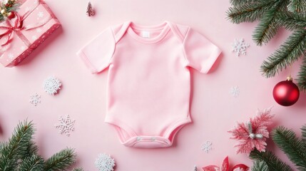 A cute pink baby onesie displayed amidst festive decorations, embodying the spirit of joy, innocence, and the special bond of love shared with loved ones.