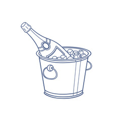 Line art illustration of a champagne bottle in an ice bucket. Outline illustration.