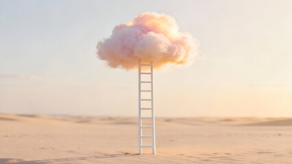 Floating Ladder Reaching Into a Soft Pink Cloud
