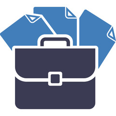 Dark Blue Briefcase Icon with Blue Documents on Transparent Background Represents Business and Paperwork
