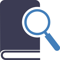 Dark Blue Book With Blue Magnifying Glass Searching Inspecting Information Data Research Knowledge Education Concept Vector Illustration