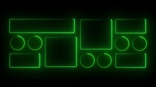 Neon Liquid glass smartphone interface isolated. green color light frame square and circle banner with shine stroke. Control center widget for smartphone and web app, vector illustration. 4k animation