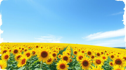 Obraz premium Crystal Clear Blue Sky Over a Sunny, Expansive Sunflower Field, Featuring Clean Lines and a High Horizon for an Open, Refreshing Summer Vibe