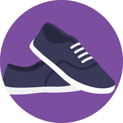 Dark Blue Canvas Shoes With White Laces And Soles In A Purple Circle Against A Transparent Background Flat Design