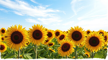 Obraz premium Bright Sunflower Field with Abundant Copy Space Against a Clear Blue Sky, Ideal for Marketing, Advertising, or Summer Background Use