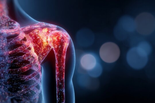Visual story of healing: shoulder recovery from injury and pain. Joint analysis. In-depth exploration of shoulder injury recovery and pain relief. Health assessment. Vital signs. - Powered by Adobe