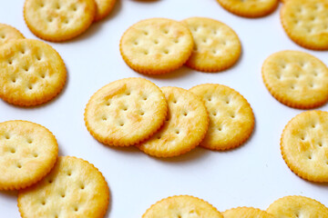 Round cracker isolated on white background