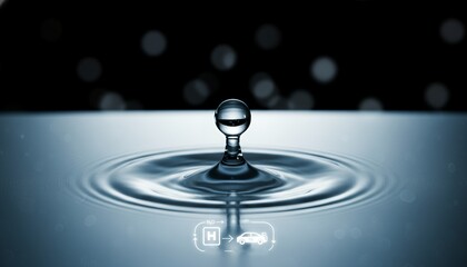 Water droplet splashing in calm pool with dark background hydrogen powered vehicle