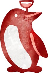 Penguin balancing a champagne glass on its head in a festive style  
