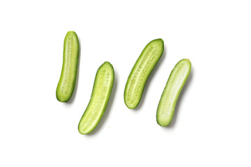 Fresh mini baby cucumbers on white background