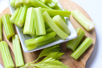 Fresh cut celery, raw celery stem