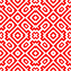 Embroidery ornament. Seamless pattern. Geometrical backdrop. Shapes background. Geometric wallpaper. Tribal motif. Digital paper. Textile print. Abstract vector.