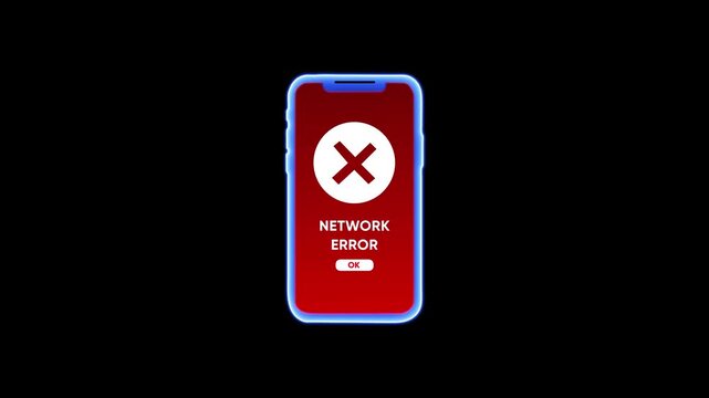 Smartphone displaying a network error message with a red screen and an X icon Keywords: smartphone, mobile phone, network error, connection problem, internet issue, no signal, error message, alert