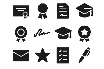 Signature icon hat vector academic ribbon badge checklist icons diploma envelope grid
