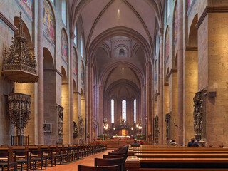 Mainz, Germany. Interior of Mainz Cathedral or St. Martin's Cathedral. The cathedral was founded in 975-976. 