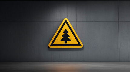Industrial warning sign with the usual icon replaced by a silhouette of a Christmas tree
