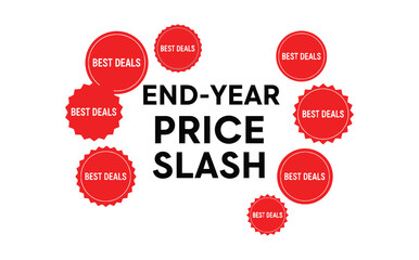 End-year price slash sale event with multiple best deals stickers around the text.