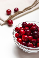 Close up of cranberries in glass bowl