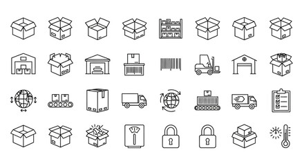 Icons depicting shipping, warehousing, and delivery processes