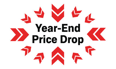 Year-End Price Drop graphic with red arrows pointing inward towards the text.