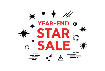 A graphic illustration announcing a Year-End Star Sale surrounded by various star and geometric icons.