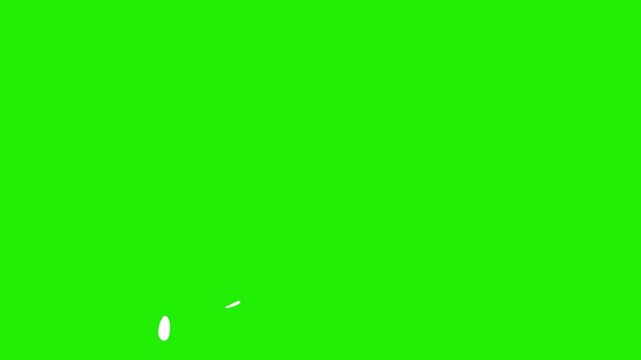 White liquid line splash FX animation, 2D hand-drawn fluid stroke element, cartoon liquid burst motion, shiny wave line explosion, anime-style liquid blast created on green screen background. 4K