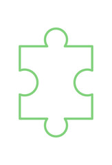 Flat outline of jigsaw puzzle piece. Minimalist silhouette of puzzle piece with tile and path design. Simple template for toy concepts, boardgame activities, and creative graphic elements in leisure