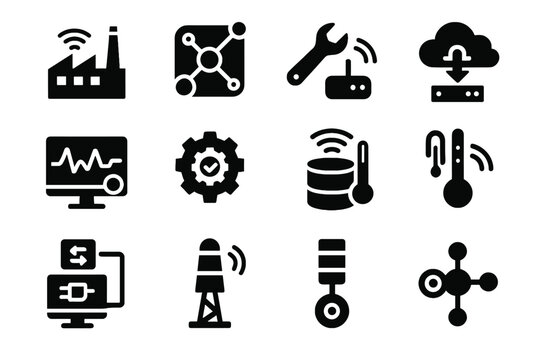 Usage tracker machinery icon iot probe predictive signal vector connected maintenance automation