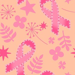 Breast cancer month seamless pink ribbon day mammogram pattern for medical accessories and medicine textiles