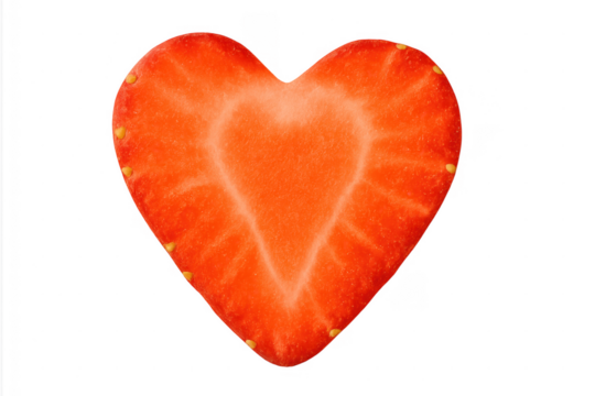 Strawberry fruit slice forming a heart shape