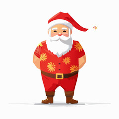 Cheerful Santa Claus on Tropical Vacation in Hawaiian Shirt