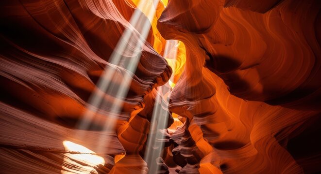 Sunlight illuminating the majestic patterns of antelope canyon's red sandstone walls