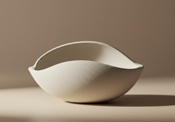 Sculptural Wavy Beige Bowl with Textured Surface and Soft Shadows