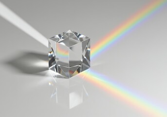 Crystal Cube Refracting Light into a Vibrant Rainbow Spectrum