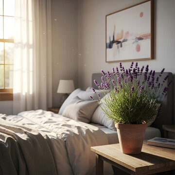 Bedroom with lavanda vase 