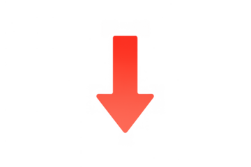 Red arrow pointing down, indicating download, direction, navigation, or decrease, with a transparent background