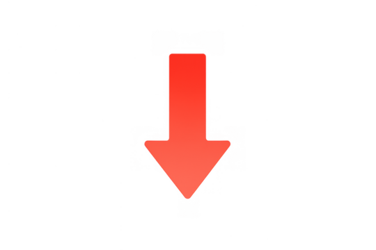 Red arrow pointing down, indicating download, direction, navigation, or decrease, with a transparent background