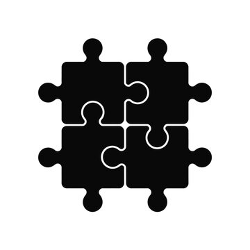 Four connected puzzle pieces silhouette